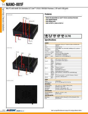 NANO-001F-5010-01 Datasheet PDF AAEON Technology