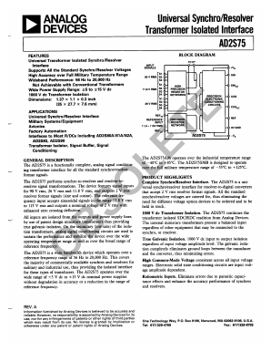 AD2S75 Datasheet PDF Analog Devices