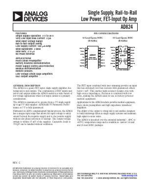AD824AR-14-3V Datasheet PDF Analog Devices