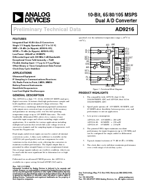 AD9216 Datasheet PDF Analog Devices
