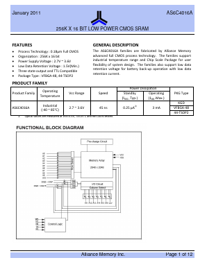 AS6C4016A-45BIN Datasheet PDF Alliance Semiconductor