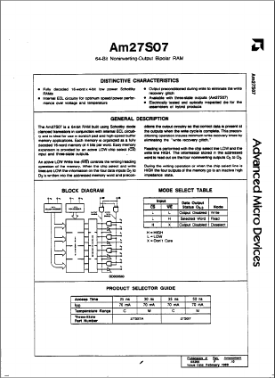 AM27S07ADCB Datasheet PDF Advanced Micro Devices