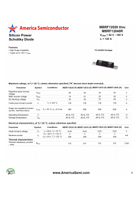 MBRF12020R Datasheet PDF America Semiconductor, LLC
