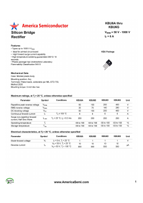 KBU6A Datasheet PDF America Semiconductor, LLC