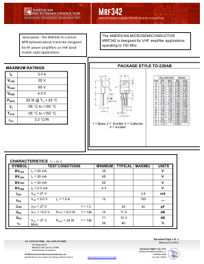 MRF342 Datasheet PDF America Semiconductor, LLC
