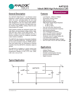 AAT3215IGV-2.85-T1 Datasheet PDF Advanced Analogic Technologies