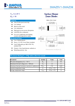SMAZ39 Datasheet PDF Anova Technologies CO., LTD.