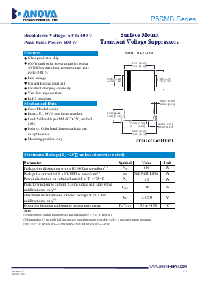 P6SMB43CA Datasheet PDF Anova Technologies CO., LTD.