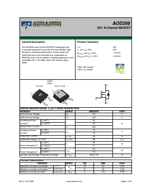 AOD208 Datasheet PDF Alpha and Omega Semiconductor