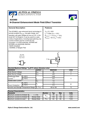AO3460 Datasheet PDF Alpha and Omega Semiconductor