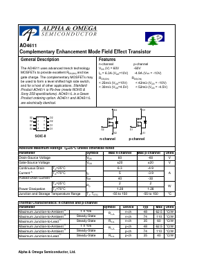 AO4611 Datasheet PDF Alpha and Omega Semiconductor