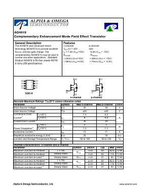 AO4619 Datasheet PDF Alpha and Omega Semiconductor