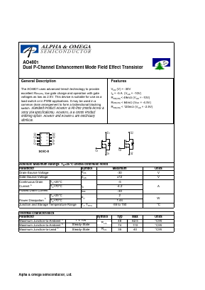 AO4801 Datasheet PDF Alpha and Omega Semiconductor