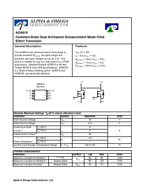 AO8816 Datasheet PDF Alpha and Omega Semiconductor