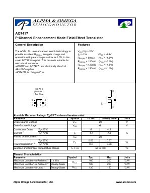 AO7417 Datasheet PDF Alpha and Omega Semiconductor