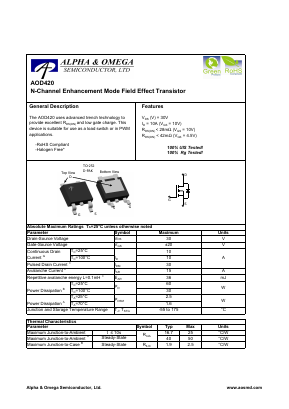 AOD420 Datasheet PDF Alpha and Omega Semiconductor