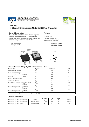 AOD450 Datasheet PDF Alpha and Omega Semiconductor