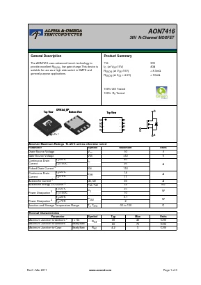 AON7416 Datasheet PDF Alpha and Omega Semiconductor