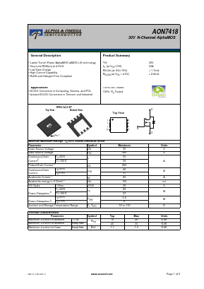 AON7418 Datasheet PDF Alpha and Omega Semiconductor
