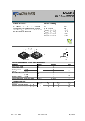 AON2405 Datasheet PDF Alpha and Omega Semiconductor
