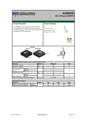 AON2240 Datasheet PDF Alpha and Omega Semiconductor