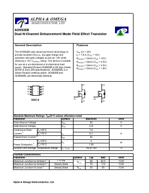 AO9926B Datasheet PDF Alpha and Omega Semiconductor