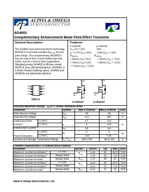 AO4603L Datasheet PDF Alpha and Omega Semiconductor