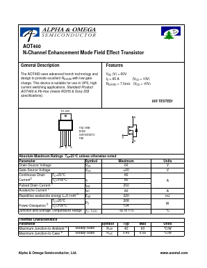 AOT460 Datasheet PDF Alpha and Omega Semiconductor