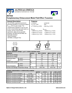 AO7600L Datasheet PDF Alpha and Omega Semiconductor