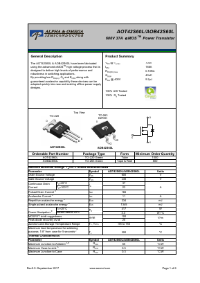 AOT42S60L Datasheet PDF Alpha and Omega Semiconductor