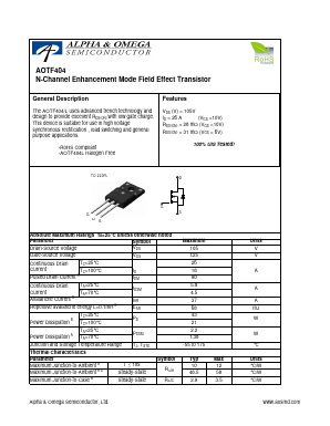 AOTF404L Datasheet PDF Alpha and Omega Semiconductor