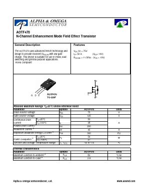 AOTF470 Datasheet PDF Alpha and Omega Semiconductor