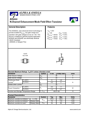 AO6422 Datasheet PDF Alpha and Omega Semiconductor