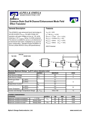 AON3814 Datasheet PDF Alpha and Omega Semiconductor