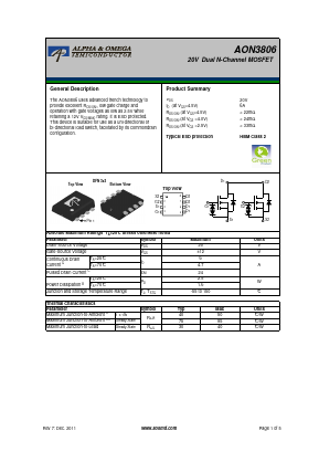AON3806 Datasheet PDF Alpha and Omega Semiconductor