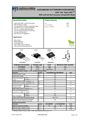AOT20B65M1 Datasheet PDF Alpha and Omega Semiconductor