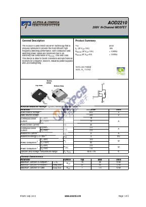 AOD2210 Datasheet PDF Alpha and Omega Semiconductor