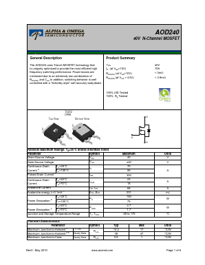 AOD240 Datasheet PDF Alpha and Omega Semiconductor