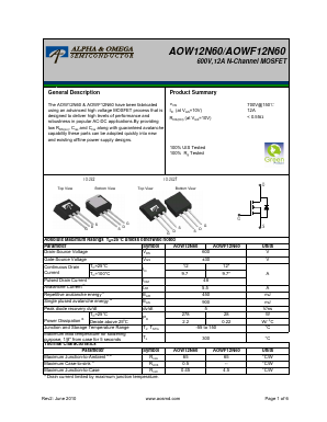 AOW12N60 Datasheet PDF Alpha and Omega Semiconductor