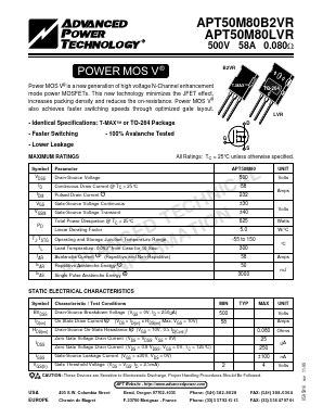 APT50M80B2VR Datasheet PDF Advanced Power Technology 