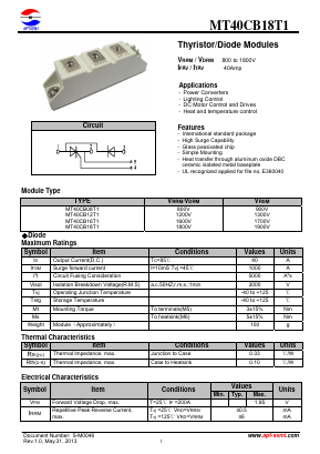 MT40CB16T1 Datasheet PDF Jiangsu APT Semiconductor Co.,Ltd.