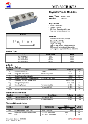 MT130CB18T2 Datasheet PDF Jiangsu APT Semiconductor Co.,Ltd.
