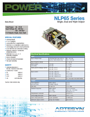 NLP65 Datasheet PDF Artesyn Technologies