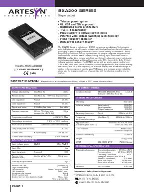 BXA200 Datasheet PDF Artesyn Technologies