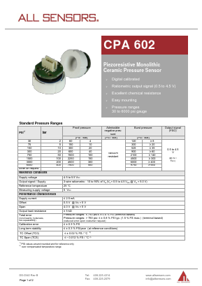 CPA602 Datasheet PDF All Sensors Corporation