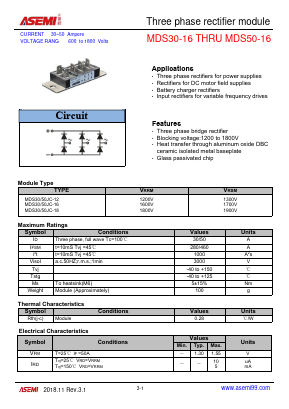 MDS50-18 Datasheet PDF ASEMI TECHNOLOGY., LTD