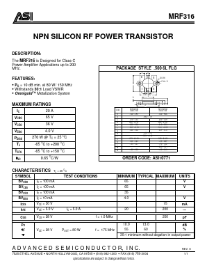 MRF316 Datasheet PDF Advanced Semiconductor