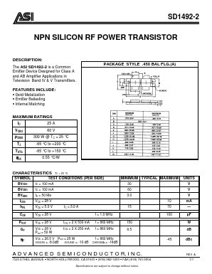 SD1492-2 Datasheet PDF Advanced Semiconductor