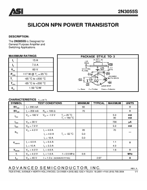 2N3055S Datasheet PDF Advanced Semiconductor