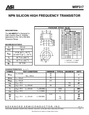 MRF517 Datasheet PDF Advanced Semiconductor